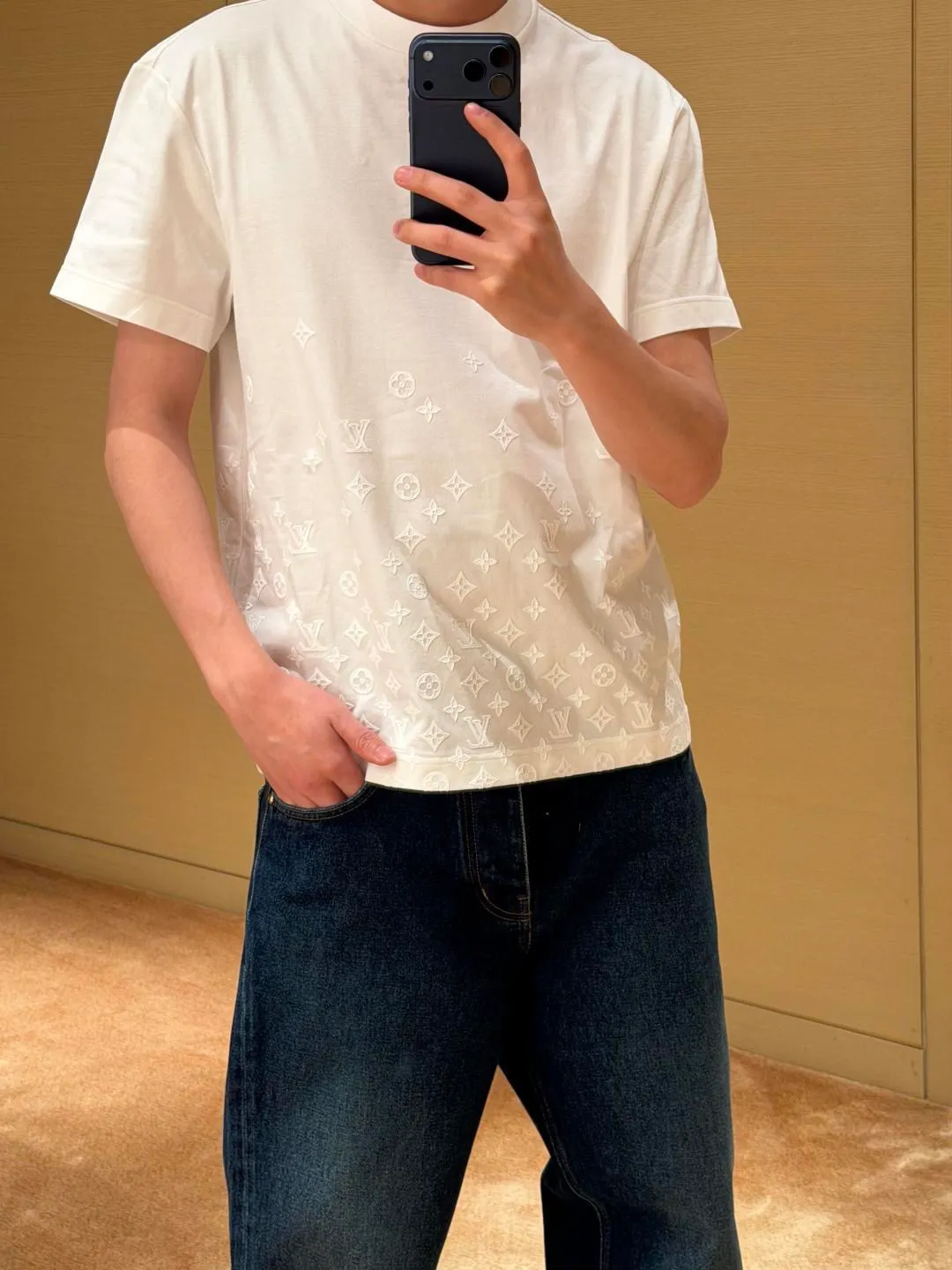 Louis Vuitton/Louis Vuitton 26ss flocked presbyopia hollow gradient short sleeves
